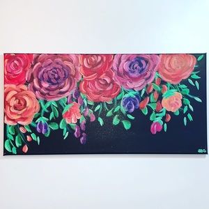 Abstract Floral Painting, Acrylic on Canvas